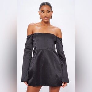 Black Satin Corset Bardot Bodycon Dress